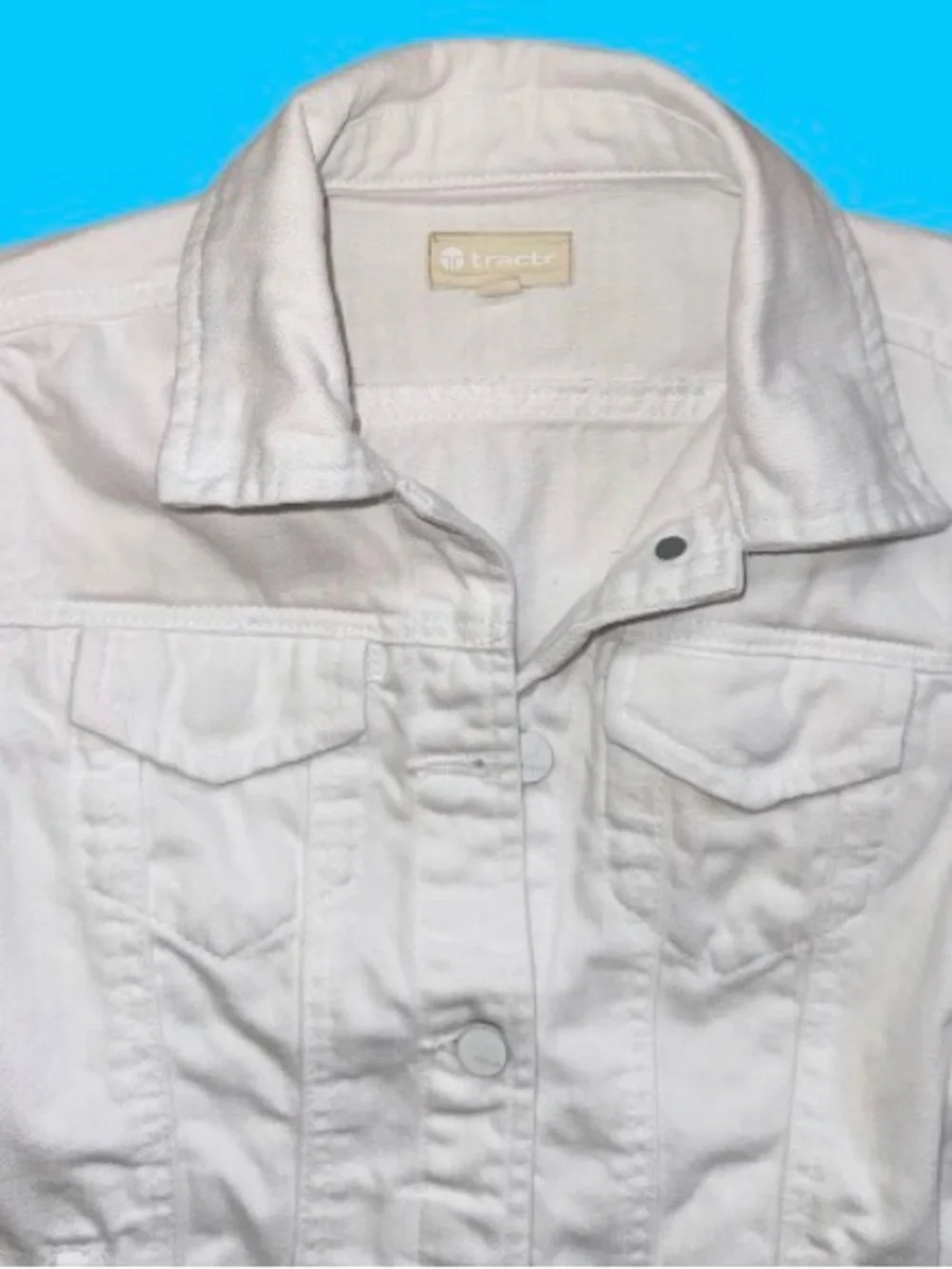 TRACTR boutique white  distress denim jacket girl’s size Large   12  14 16